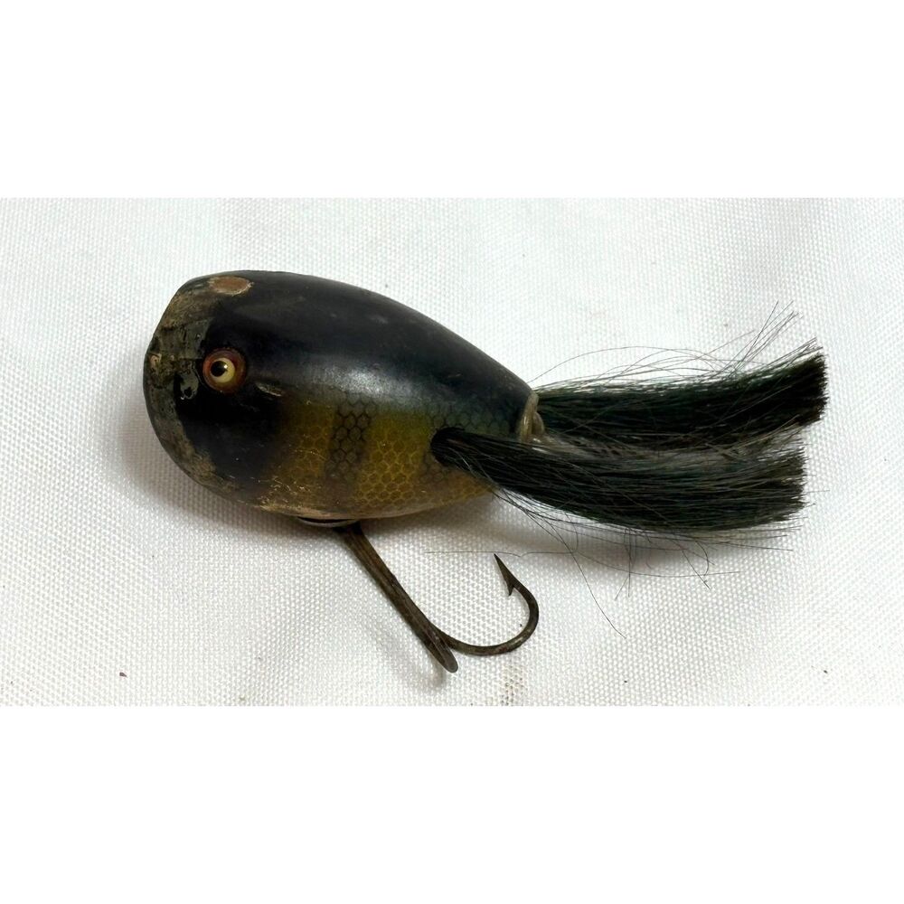 Vintage Creek Chub Fishing Lure Surface Dingbat Wood Glass Eyes